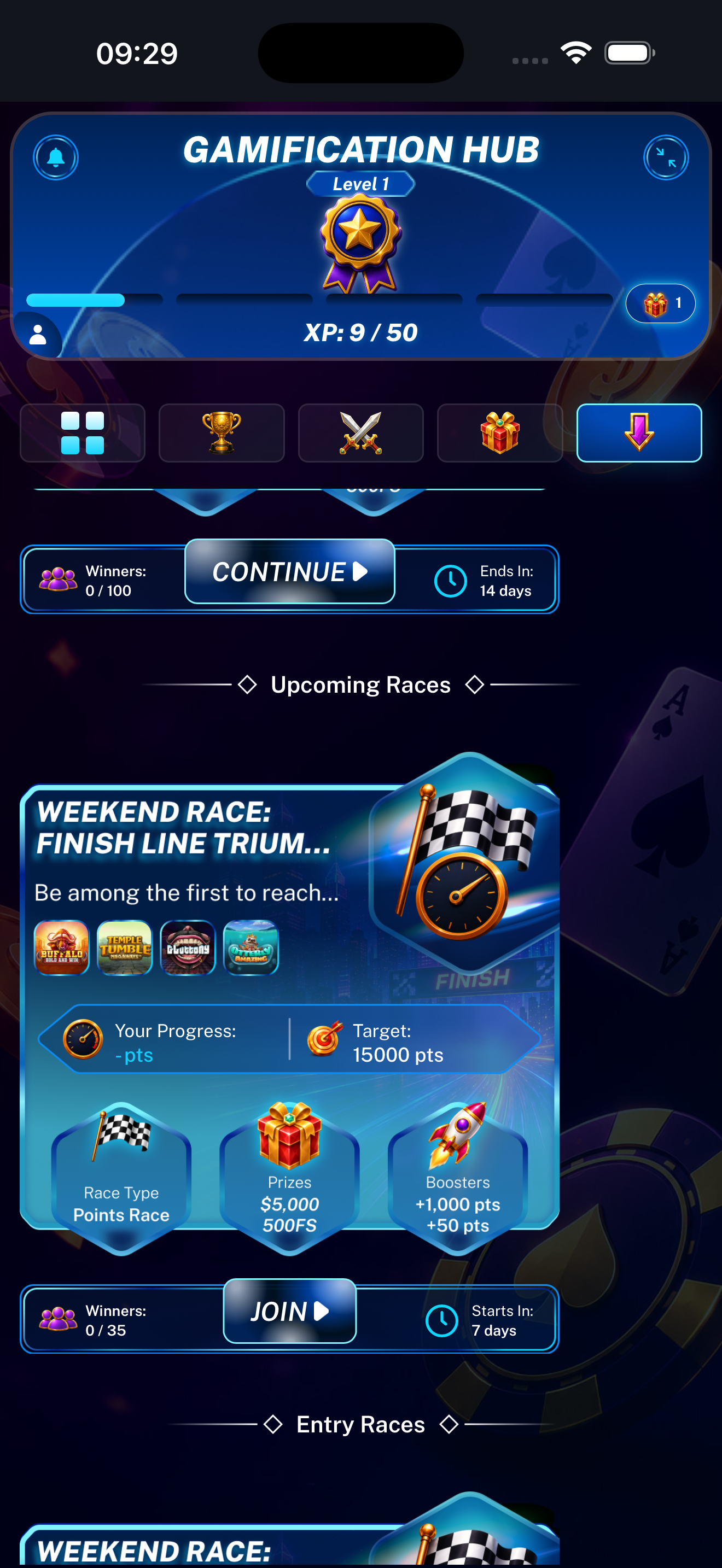 Race with Boosters example displayed on a mobile phone